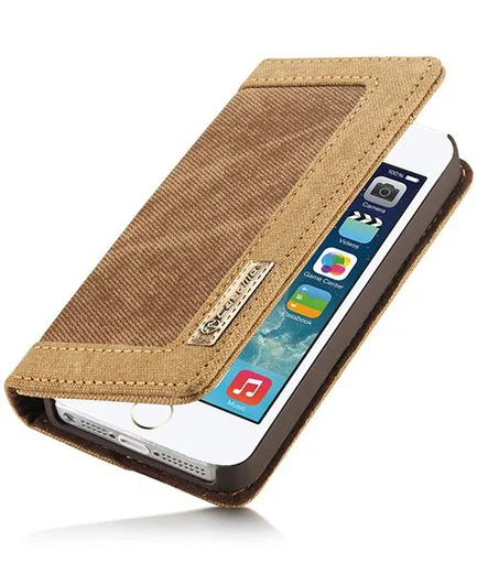 Apple iPhone SE/5/5S Caseme Canvas Skin Portemonnee Hoesje Bruin afbeelding 5
