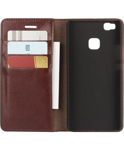 Echt Leren Huawei P9 Lite Bookcase Hoesje Met Pasjes Bruin afbeelding 6