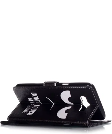 Samsung Galaxy J7 (2016) Portemonnee Hoesje Don't Touch My Phone Print afbeelding 3