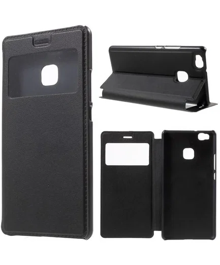 Huawei P9 Lite Window View Flip Case Zwart afbeelding 1