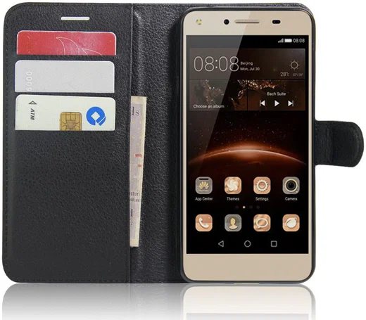 Huawei Y5 2 Portemonnee Hoesje Lychee Zwart afbeelding 1