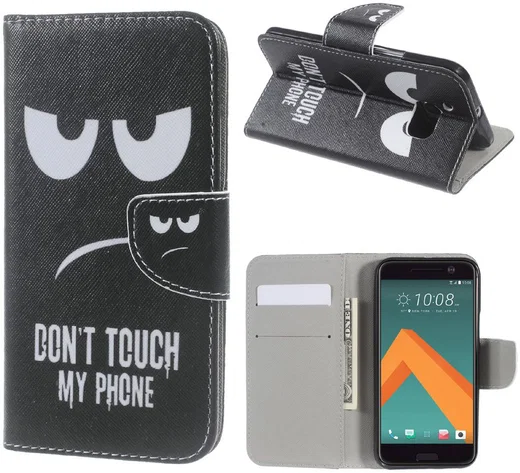 HTC 10 Portemonnee Flip Hoesje Print Don't Touch My Phone afbeelding 1