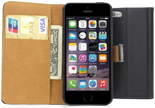 Apple iPhone 5/5s/SE Wallet Stand Case Zwart afbeelding 3