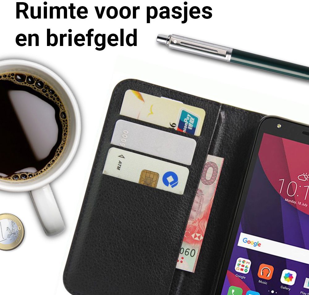 Alcatel Pixi 4 (5) 4G Portemonnee Flip Hoesje Zwart afbeelding 2