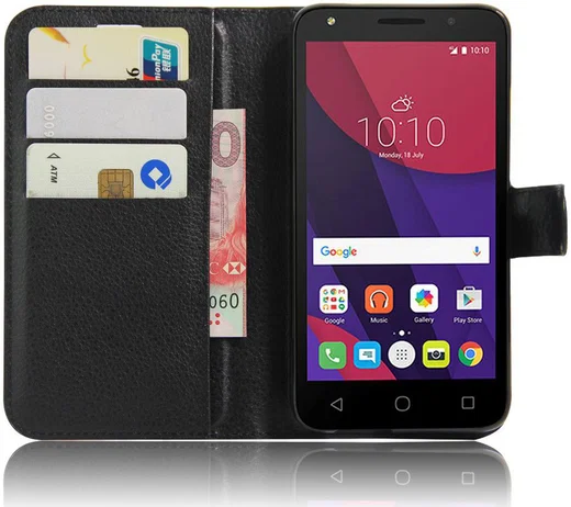Alcatel Pixi 4 (5) 4G Portemonnee Flip Hoesje Zwart afbeelding 1