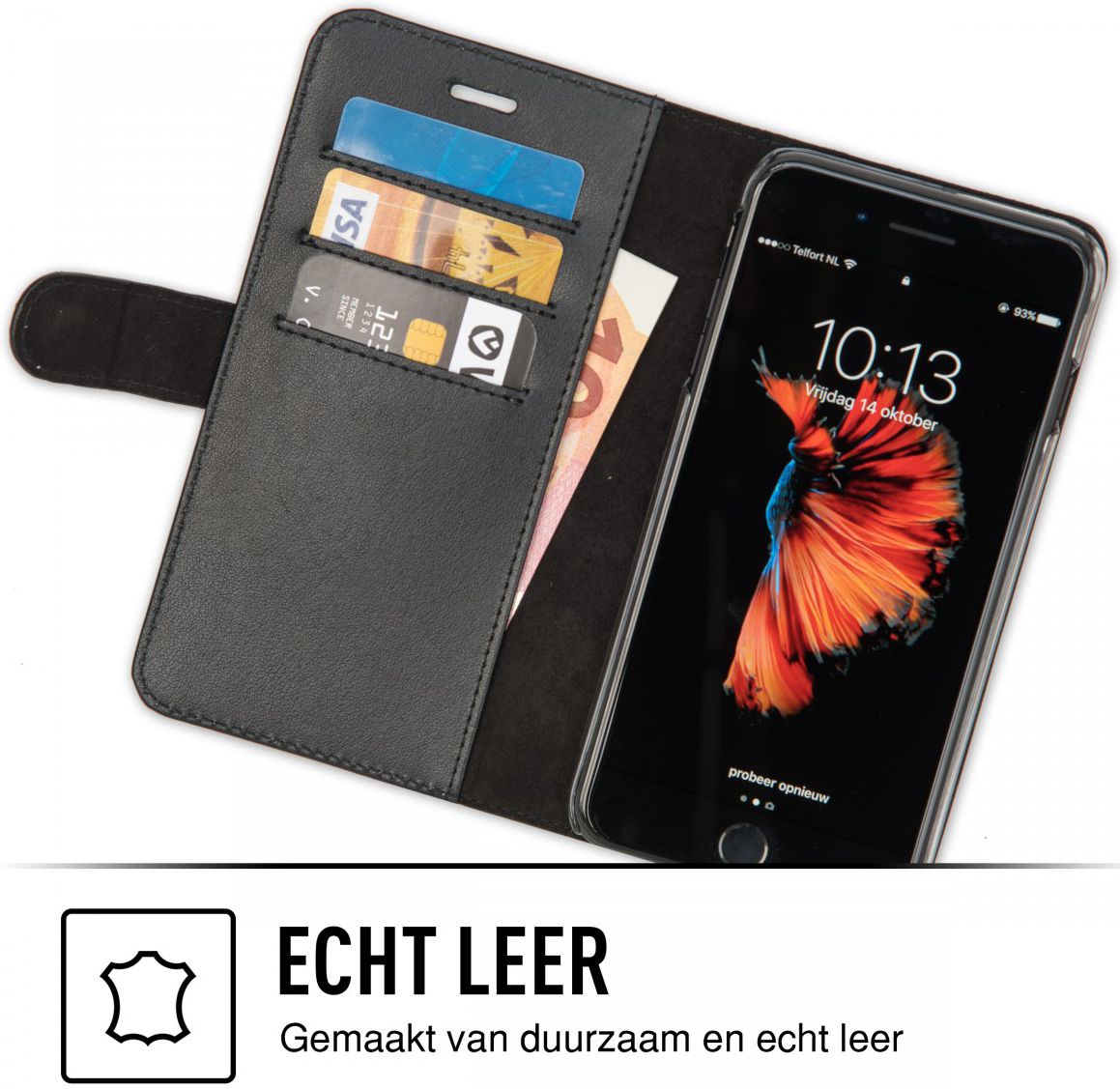 Valenta Classic Luxe iPhone 8/7/6(s) Plus Hoesje Leer Bookcase Zwart afbeelding 6
