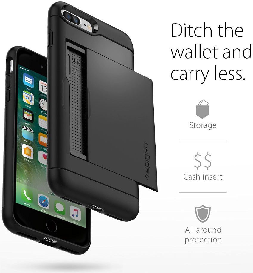 Spigen Slim Armor Card Holder Case Apple iPhone 7 Plus / 8 Plus Black afbeelding 5