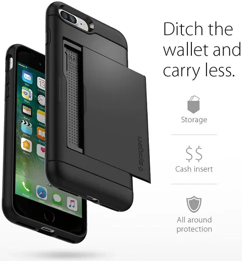 Spigen Slim Armor Card Holder Case Apple iPhone 7 Plus / 8 Plus Black afbeelding 5