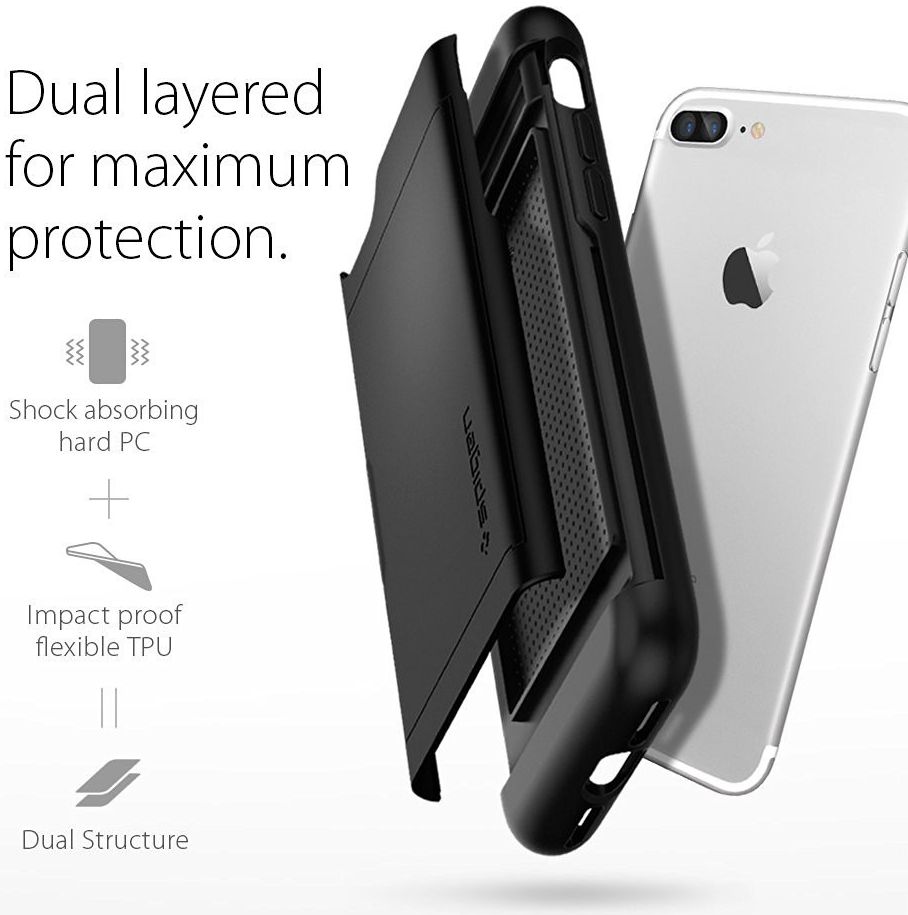 Spigen Slim Armor Card Holder Case Apple iPhone 7 Plus / 8 Plus Black afbeelding 2
