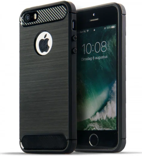 Apple iPhone 5/5s/SE Geborsteld TPU Hoesje Zwart afbeelding 6
