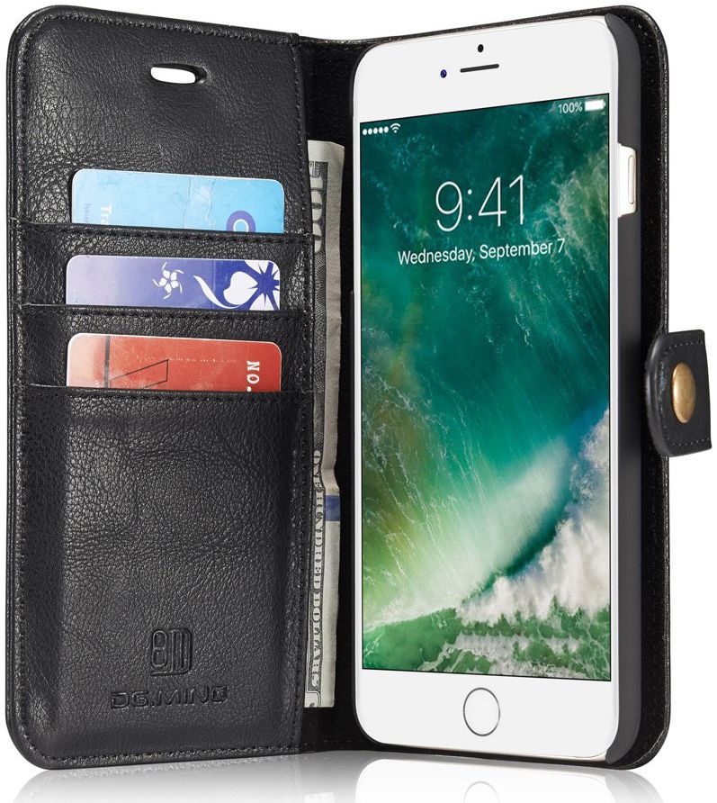 Apple iPhone 7 Plus / 8 Plus Portemonnee Hoesje Echt Leer Zwart afbeelding 1