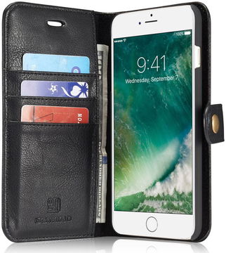 Apple iPhone 7 Plus / 8 Plus Portemonnee Hoesje Echt Leer Zwart