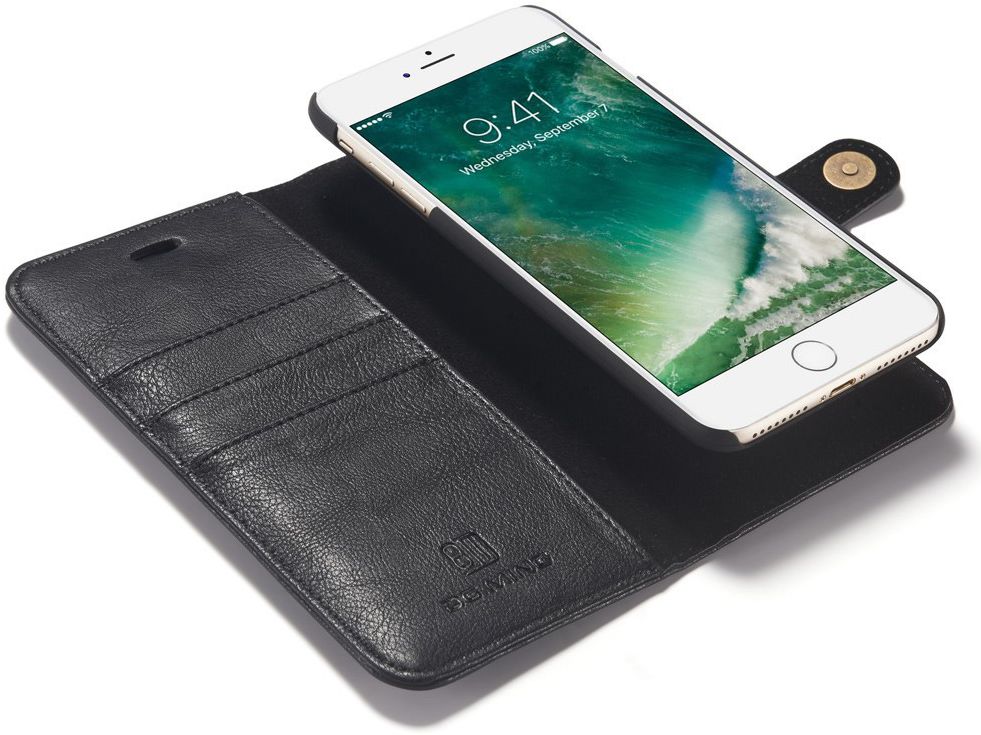 Apple iPhone 7 Plus / 8 Plus Portemonnee Hoesje Echt Leer Zwart afbeelding 2