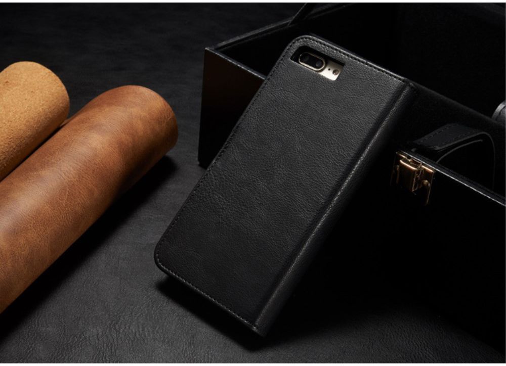 Apple iPhone 7 Plus / 8 Plus Portemonnee Hoesje Echt Leer Zwart afbeelding 13