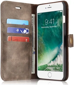Apple iPhone 7 Plus / 8 Plus Portemonnee Hoesje Echt Leer Bruin