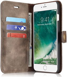 Apple iPhone 7 Plus / 8 Plus Portemonnee Hoesje Echt Leer Bruin afbeelding