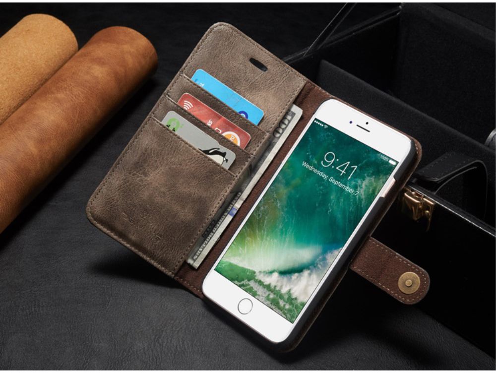Apple iPhone 7 Plus / 8 Plus Portemonnee Hoesje Echt Leer Bruin afbeelding 13