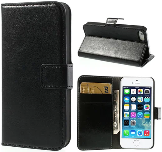 Apple iPhone SE / 5S / 5 Stijlvol Portemonnee Hoesje Zwart afbeelding 2