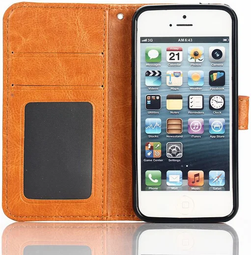 Apple iPhone SE / 5S / 5 Portemonnee Hoesje Bruin afbeelding 1