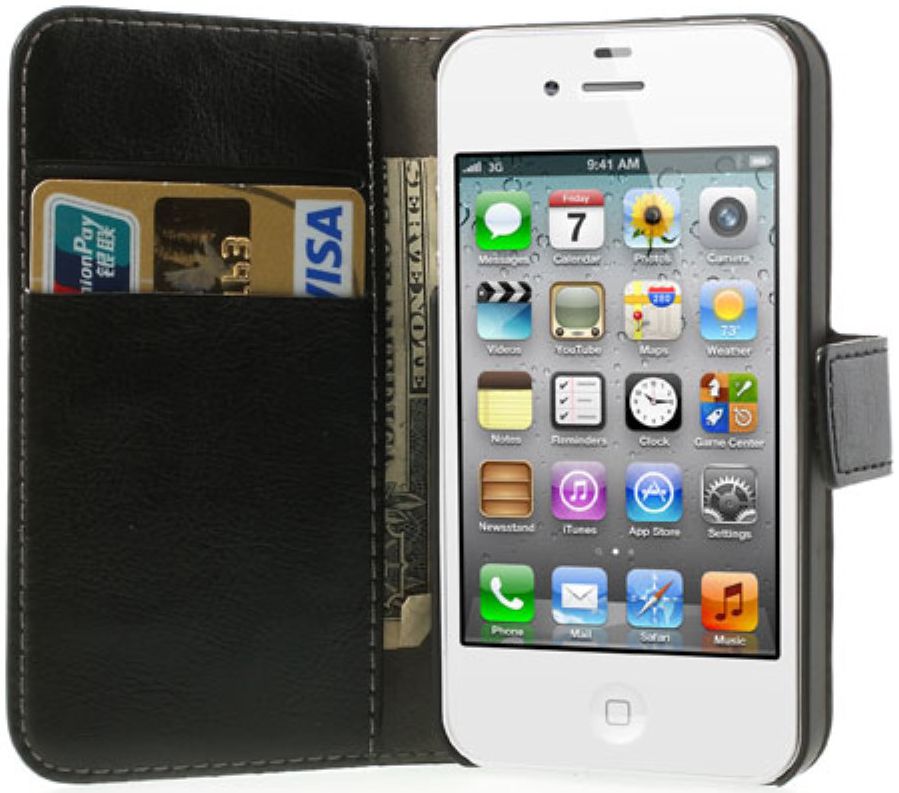 Apple iPhone 4(S) Portemonnee Hoesje Zwart afbeelding 1