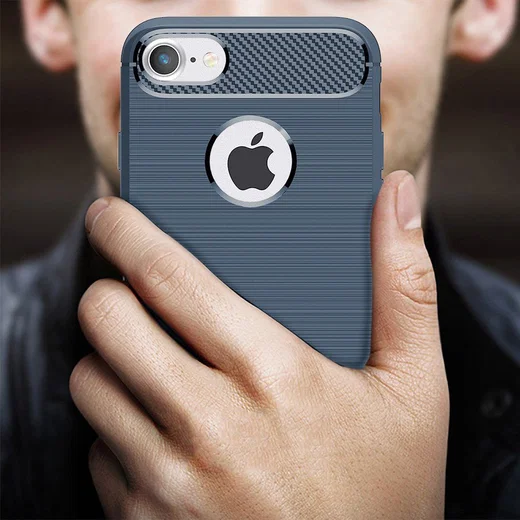 Apple iPhone 7/8 Geborsteld Blauw TPU Hoesje afbeelding 4
