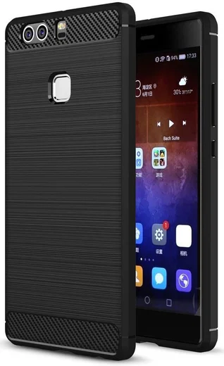 Huawei P9 Plus Geborsteld TPU Hoesje Zwart afbeelding 1