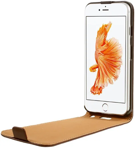 Echt Leren Verticale Apple iPhone 7 / 8 Flip Hoesje Bruin afbeelding 2