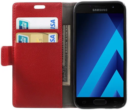 Samsung Galaxy A3 (2017) Stijlvol Portemonnee Hoesje Rood afbeelding 1