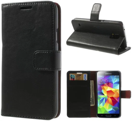 Samsung Galaxy S5 Portemonnee Stand Hoesje Zwart afbeelding 4