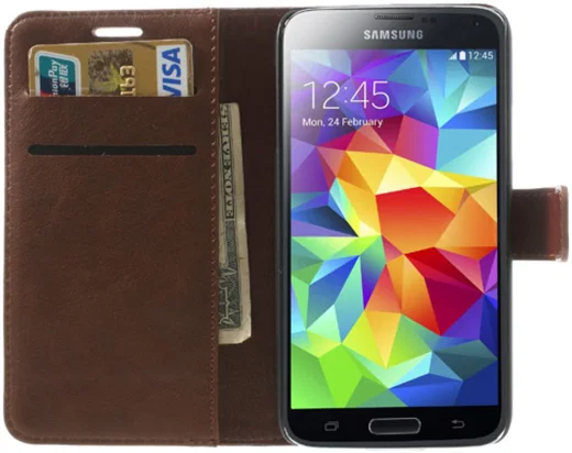 Samsung Galaxy S5 Portemonnee Stand Hoesje Bruin afbeelding 1