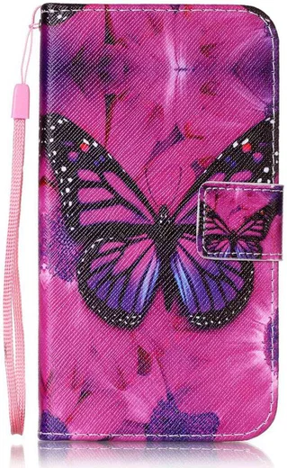 Huawei Y6 2 Compact Portemonnee Purple Butterfly afbeelding 1