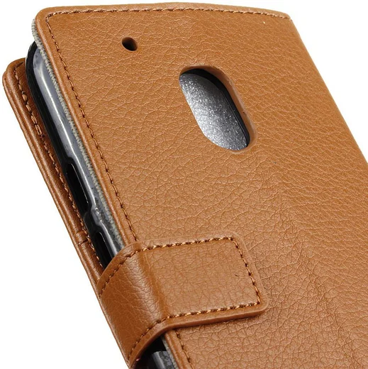 Motorola Moto G4 Play Portemonnee Hoesje Litchi Grain Bruin afbeelding 5