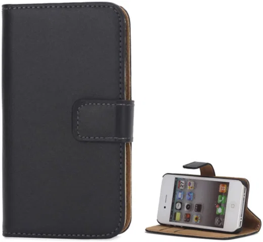Apple iPhone 4(S) Lederen Hoesje Zwart afbeelding 1