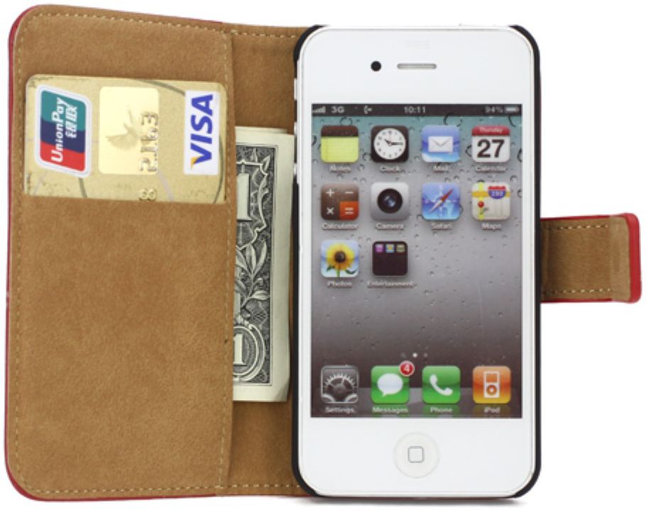Apple iPhone 4(S) Lederen Hoesje Rood afbeelding 2