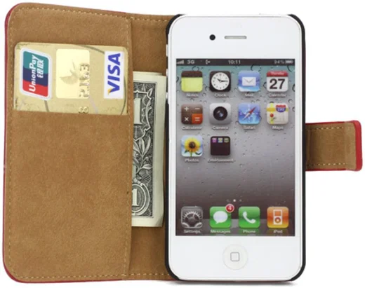 Apple iPhone 4(S) Lederen Hoesje Rood afbeelding 2