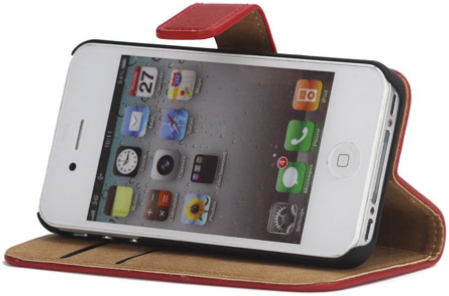 Apple iPhone 4(S) Lederen Hoesje Rood afbeelding 4