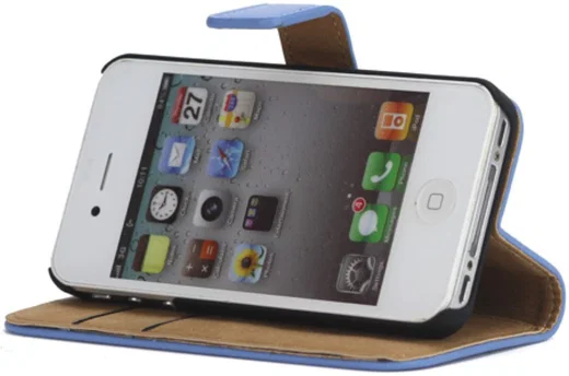 Apple iPhone 4(S) Lederen Hoesje Blauw afbeelding 4