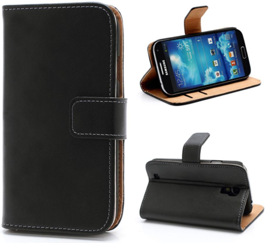 Samsung Galaxy S4 Genuine Leren Portemonnee Hoesje Zwart afbeelding 1