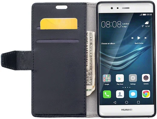 Huawei P9 Portemonnee Hoesje met Standaard Zwart afbeelding 2
