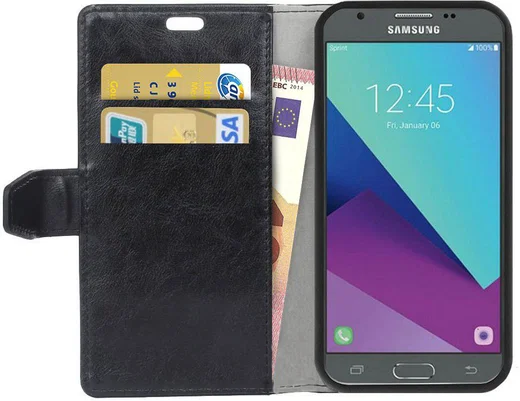 Samsung Galaxy J3 (2017) Portemonnee Hoesje Lychee Zwart afbeelding 1