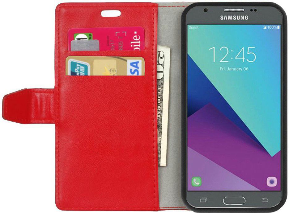 Samsung Galaxy J3 (2017) Portemonnee Hoesje Lychee Rood afbeelding 1