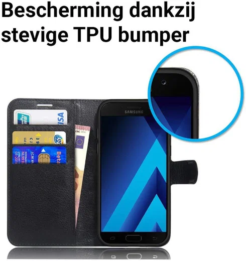 Samsung Galaxy A5 (2017) Portemonnee Hoesje Litchi Zwart afbeelding 2