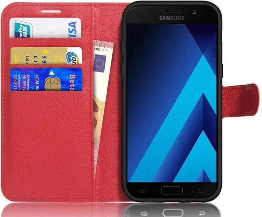 Samsung Galaxy A5 (2017) Portemonnee Hoesje Litchi Rood afbeelding 1