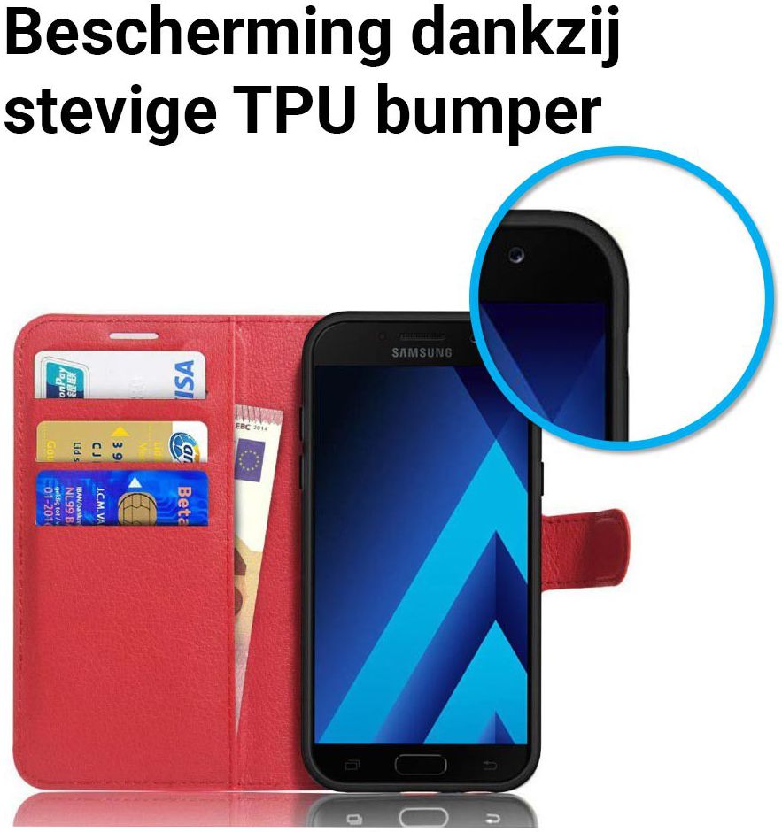 Samsung Galaxy A5 (2017) Portemonnee Hoesje Litchi Rood afbeelding 2