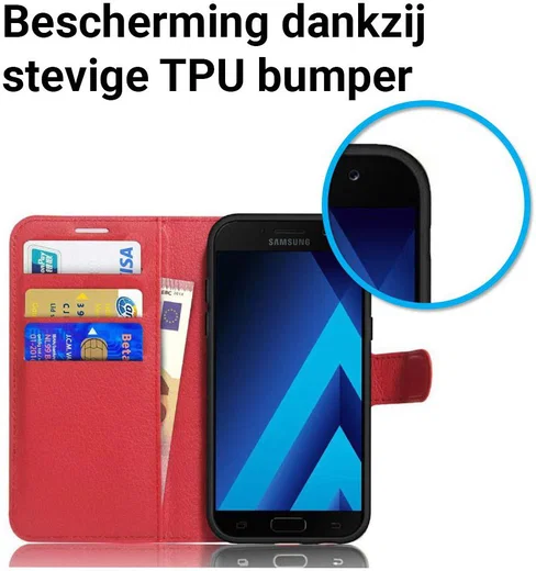 Samsung Galaxy A5 (2017) Portemonnee Hoesje Litchi Rood afbeelding 2