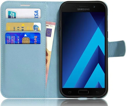 Samsung Galaxy A5 (2017) Portemonnee Hoesje Litchi Blauw afbeelding 1