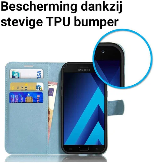 Samsung Galaxy A5 (2017) Portemonnee Hoesje Litchi Blauw afbeelding 4