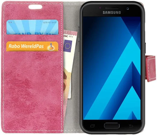 Vintage Samsung Galaxy A3 2017 Bookcase Hoesje Roze afbeelding 1