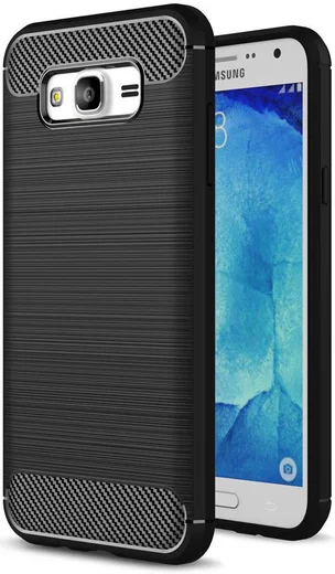 Samsung Galaxy J5 Geborsteld TPU Hoesje Zwart afbeelding 1