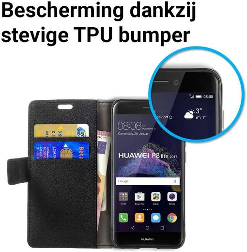 Huawei P8 Lite (2017) Portemonnee Hoesje Zwart afbeelding 5